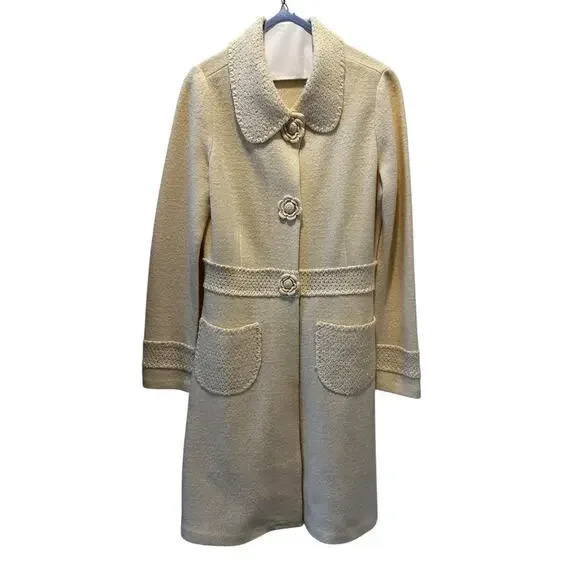 VTG Classiques Entier Cream Merino Wool Jacket Crochet Floral Buttons Size M - Picture 2 of 12